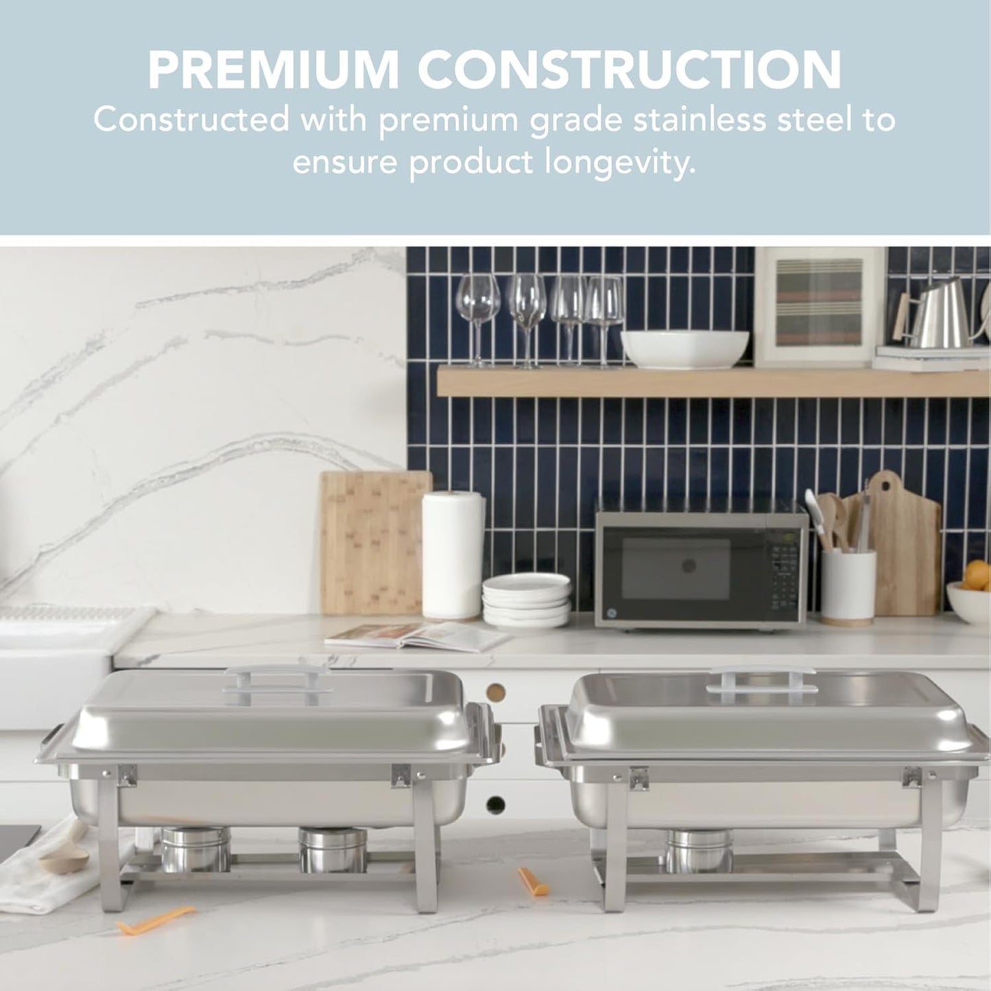70012-Gray 2 Pack 8QT Chafing Dish High Grade Stainless Steel Chafer Complete Set, 8 Qt, Alpine Gray Handle