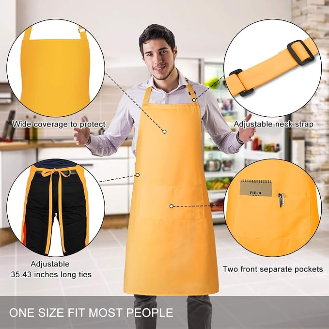 Jubatus 2 Pack Bib Aprons with 2 Pockets Cooking Chef Kitchen Apron - Image 2