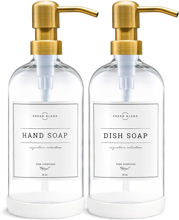 Vine Creations Glass Soap Dispenser, 2 Pack Kitchen Soap Dispenser Set by VineCreations