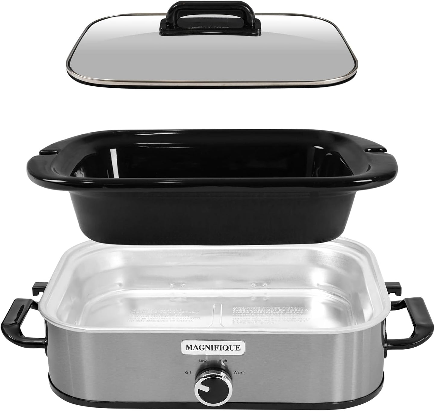 Magnifique 4-Quart Slow Cooker with Casserole Manual Warm Setting - Perfect Kitchen Small Appliance for Family Dinners, Dishwasher Safe Crock, Stainless Steel