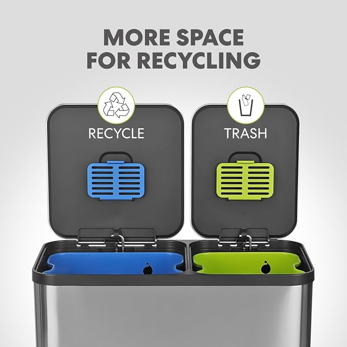 Simpli-Magic 18.5 Gallon Dual Compartment Step Trash Can – Kitchen Garbage Can - Image 4