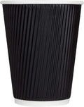 Karat 12 oz Ripple Insulated Coffee Cup [500 Count] Black Disposable Paper Hot Cup, Sturdy & Leak Proof, 90mm, No Lids
