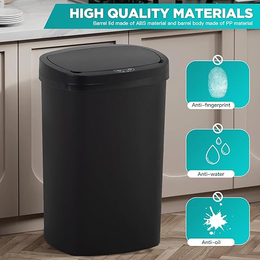 PayLessHere | 13 Gallon Plastic Trash Can | Black | Automatic Touchless Lid - Image 4