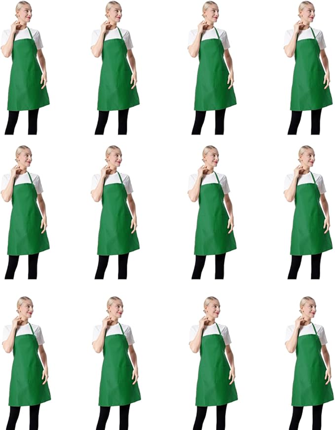 Total 12 PCS Plain Bib Blackish Green Bulk Aprons by TSDSTORY