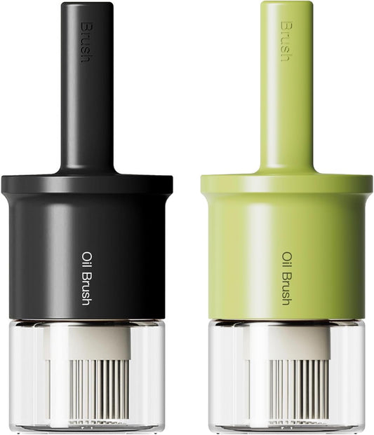 YARRAMATE 2pcs 300ml / 10oz Oil Dispenser with Brush - Glass Oil Dispenser for Kitchen with Silicone Heat Resistant Brush - Cooking Brush for Oil and Sauce Cooking BBQ Grill Frying - Black&Green