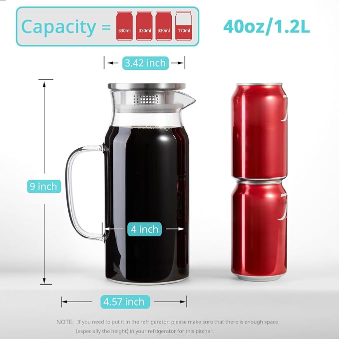 Bivvclaz 2 Pack 1.2 Liter 40 oz Small Glass Pitcher - Image 2