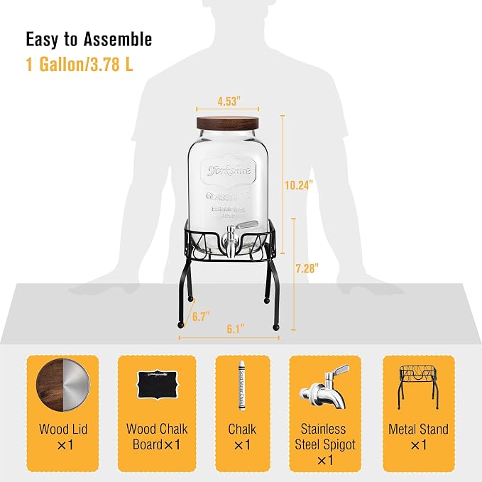 Mustry Glass Drink Dispenser for Parties, 1 Gallon Beverage Dispenser - Image 2