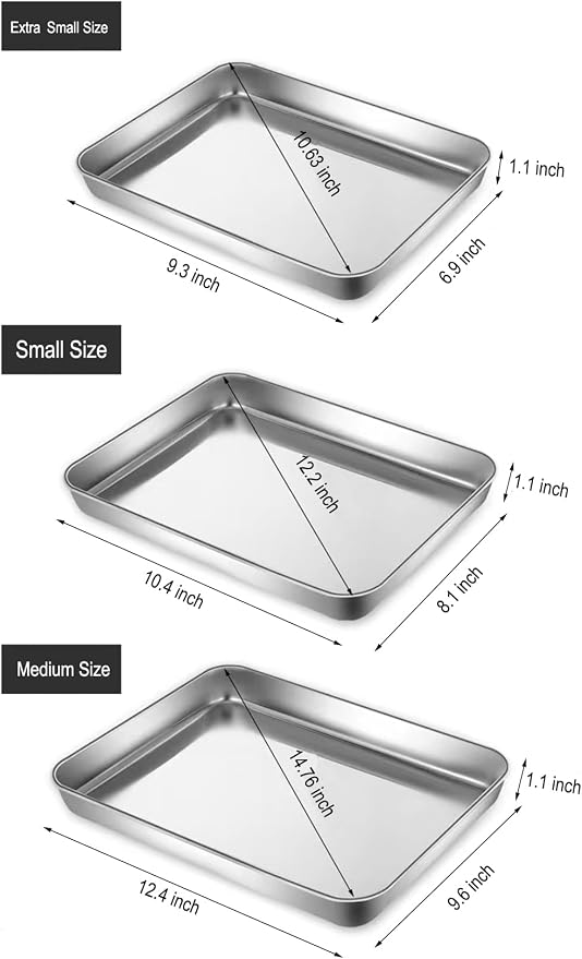 Small Cookie Baking Sheet Pans Stainless Steel 304 Tiny Serving Tray 12.4 x9.6 - Image 2