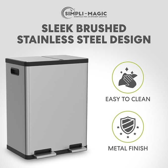 Simpli-Magic 18.5 Gallon Dual Compartment Step Trash Can – Kitchen Garbage Can - Image 7