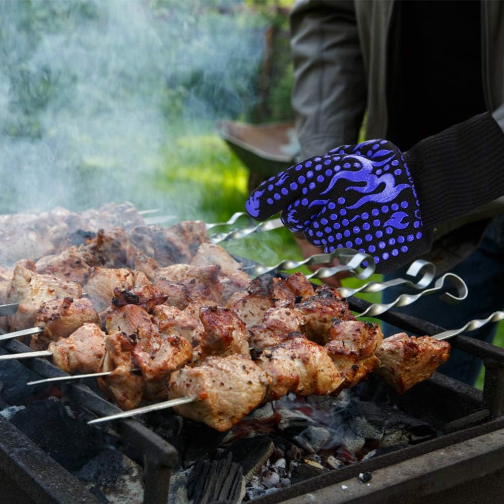 Comsmart BBQ Gloves, 1472 Degree F Heat Resistant Grilling Gloves Silicone Non-Slip Oven Gloves Long Kitchen Gloves for Barbecue, Cooking, Baking, Cutting
