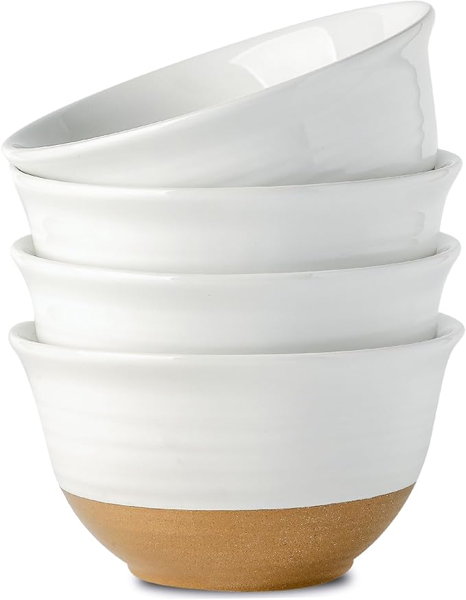 HASENSE Large Ceramic Soup Bowls Set of 4, 40 Oz 7 Inch White & Terracotta by Hasense