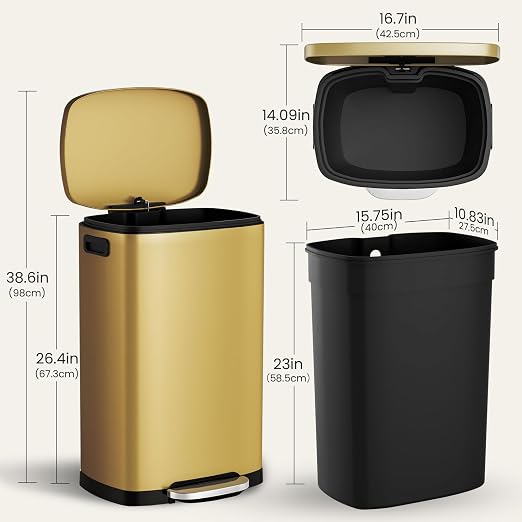 ELPHECO Kitchen Trash Can with Lid Soft Close, 13 Gallon / 50L Stainless Steel - Image 9