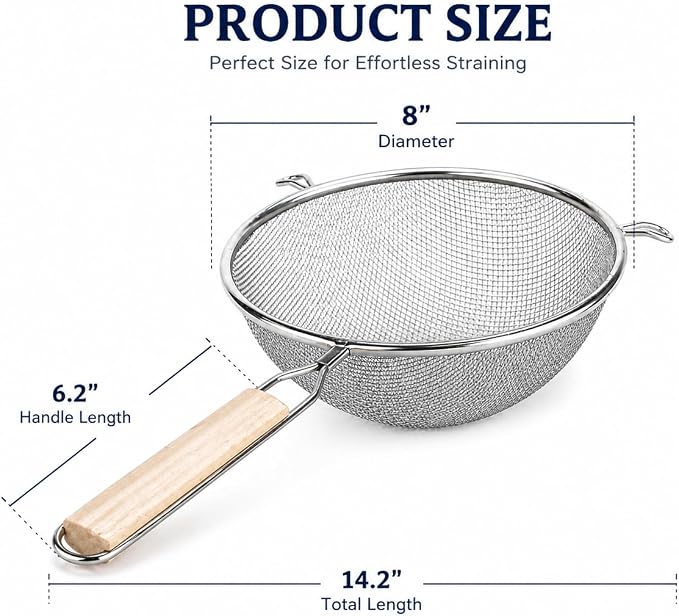 Huji 8-Inch Stainless Steel Double Mesh Food Strainer Colander - Image 4