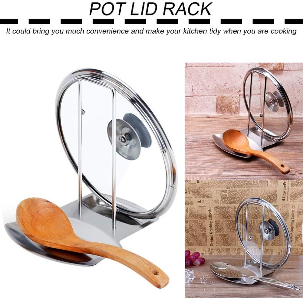 Pot Lid Holder Spoon Rest,Stainless Steel Utensils Pan Pot Cover Lid Rack Stand Organizer,Multifunctional Storage Soup Spoon Rests Rack Kitchen Decor Tool