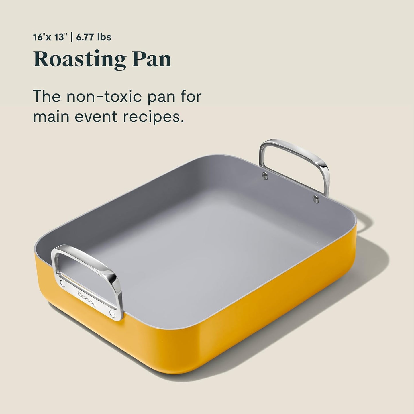Caraway Roasting Pan - 16x13” Roasting Pan with Rack - Non-Stick Ceramic Coated - Non Toxic, PTFE & PFOA Free - Oven Safe & Compatible with All Stovetops - Marigold