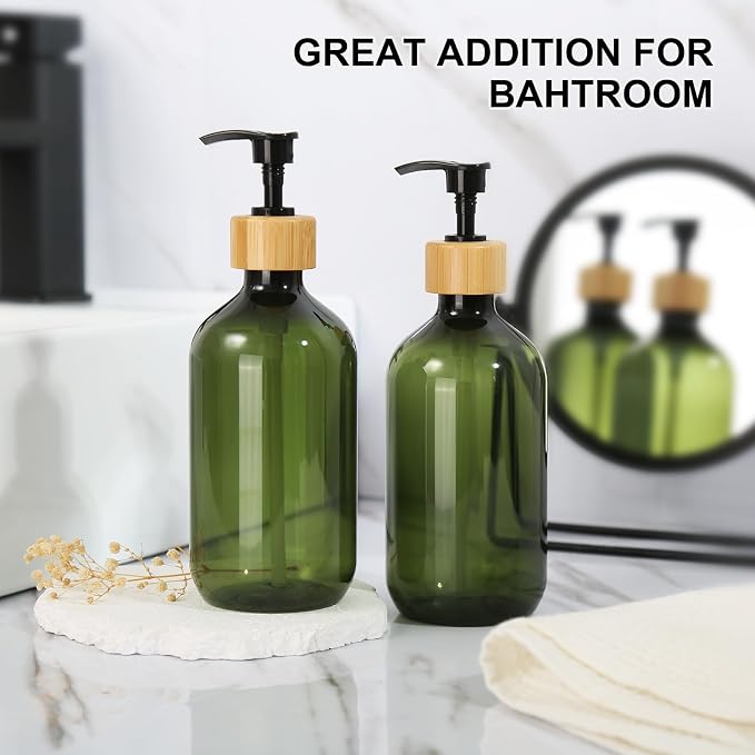 KASUNTING Green Soap Dispenser, Plastic Bathroom Soap and Lotion Dispenser Set - Image 6