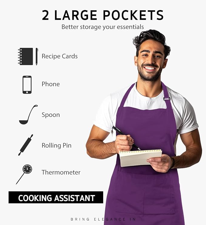 Syntus 12 Pack Bib Apron, Unisex Aprons Adjustable Waterdrop Resistant - Image 4