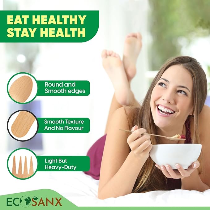 ECOSANX® 120 PCs Wooden spoons for eating, 6.5" Splinter Free small disposable - Image 6