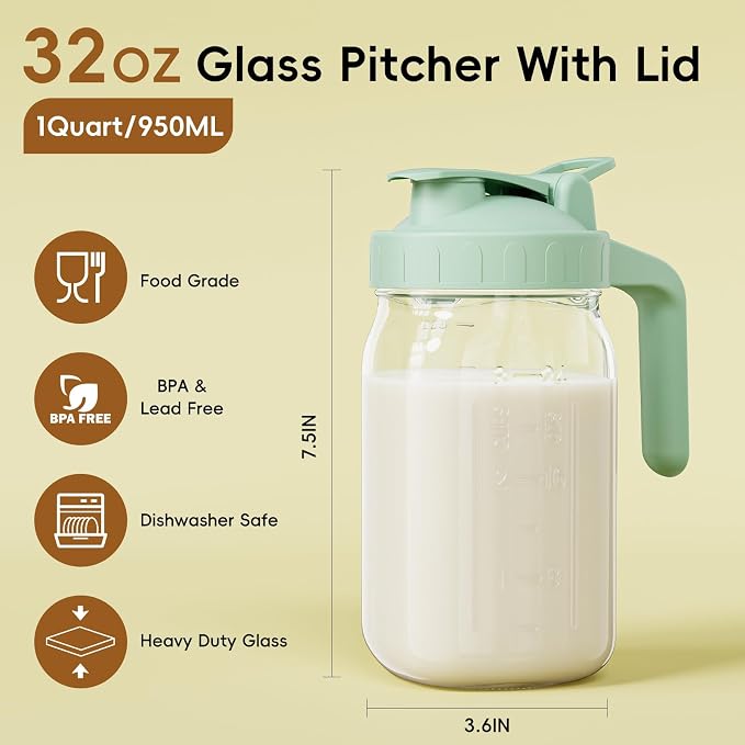 Breast Milk Pitcher - 32 oz Glass Mason Jar - Image 2