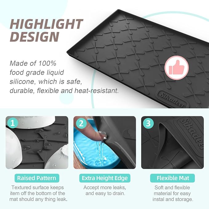 SIKADEER 25" x 19" Under Sink Mat Waterproof, Silicone Mat Kitchen Drawer Shelf - Image 4