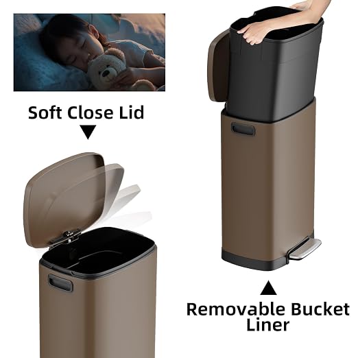 KdbK 13 Gallon Trash Can with Lid, 50L Fingerprint Proof Stainless Steel - Image 3