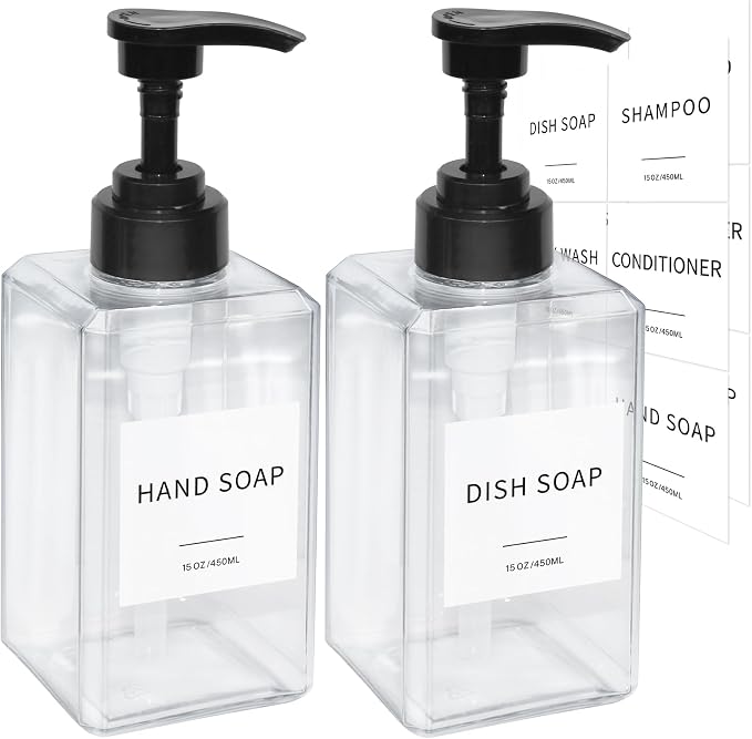 Clear Soap Dispenser with Waterproof Labels, Thickened Plastic Hand Soap by Lewistin
