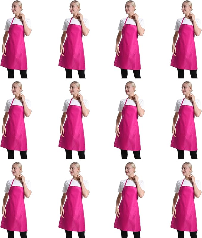 12 Pcs Bib Bulk Hot Pink Aprons by TSDSTORY