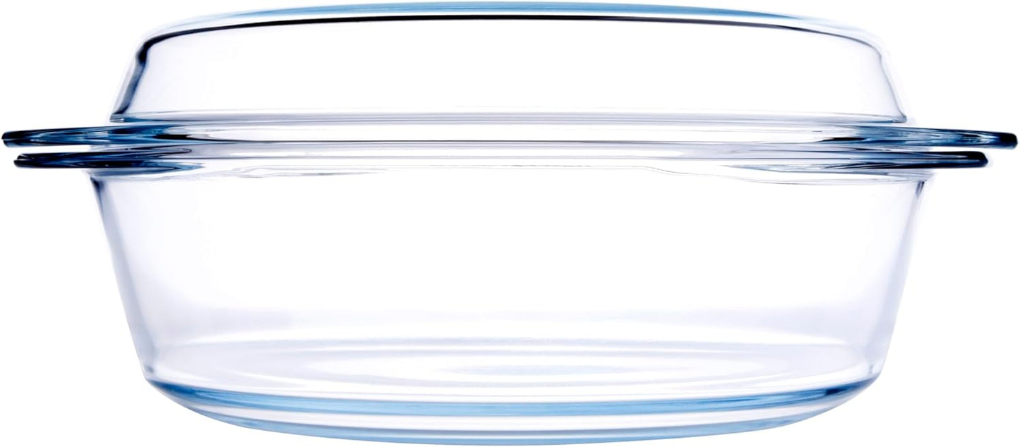 Round Tempered Glass Casserole Dish with Lid, Glass Casserole Baking Dish for Oven, Freezer and Dishwasher Safe - 3QT