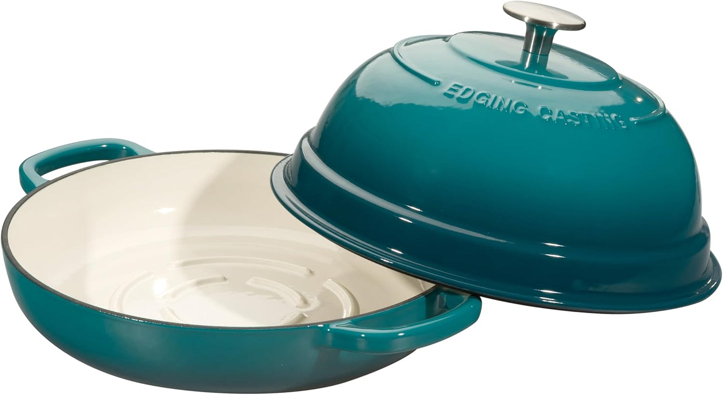 Enameled Cast Iron Dutch Oven Pot with Lid, Round Bread Oven for Homemade Sourdough Bread Baking, 6 Quart, Darkcyan