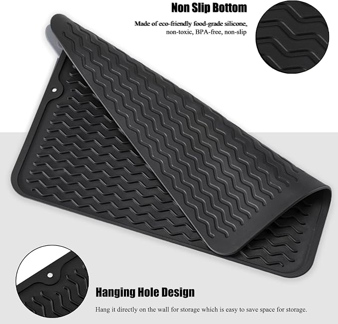 Silicone Dish Drying Mat, Non-Slip Easy Clean Sink Mat Large Heat-resistant - Image 4