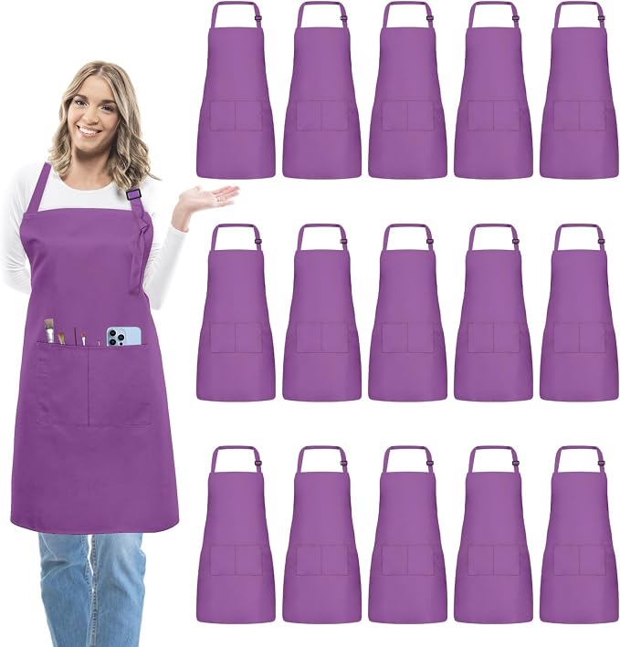 15 Pcs Adult Aprons Bulk with Pockets Adjustable Bib Chef Apron by IMERAGO