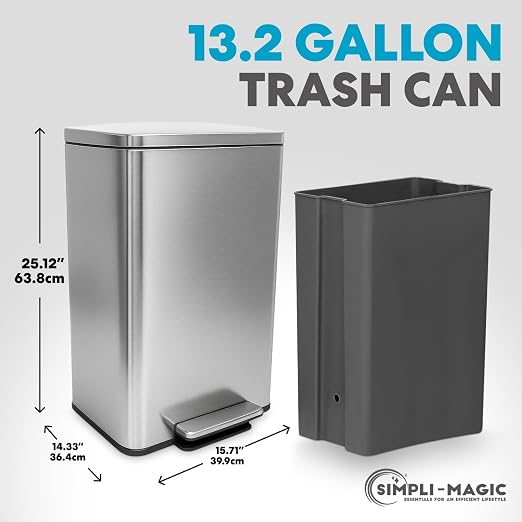 SIMPLI-MAGIC 50 Liter / 13.2 Gallon Soft-Close, Smudge Resistant Trash Can - Image 3
