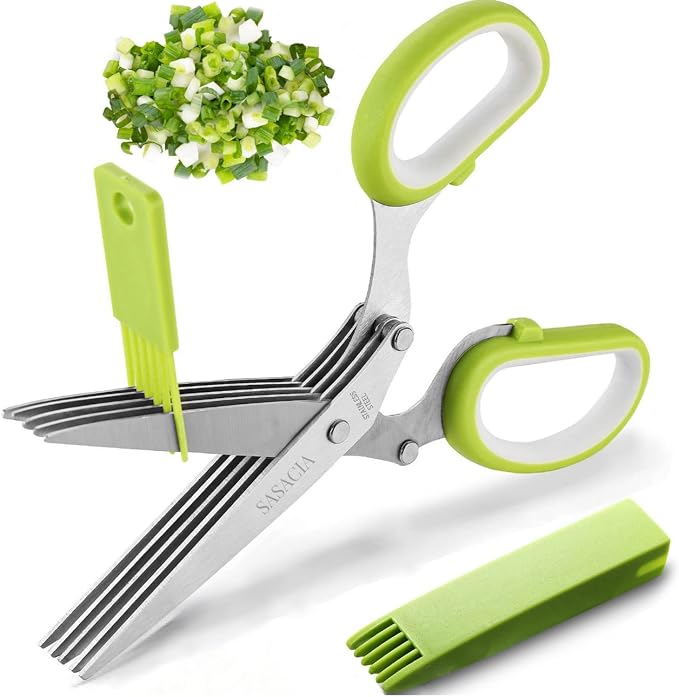 Herb Scissors with 5 Blades & Cleaning Kit, Stainless Steel Kitchen Shears by SASACIA