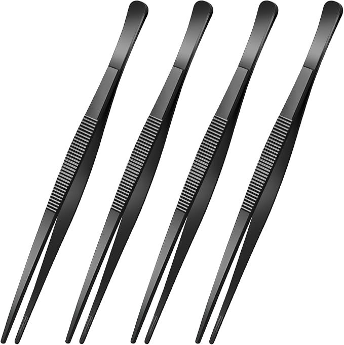 Yaomiao 4 Packs 12 Inch Bar Tweezers Black Cocktail Tongs Long Garnish Tweezers by Yaomiao