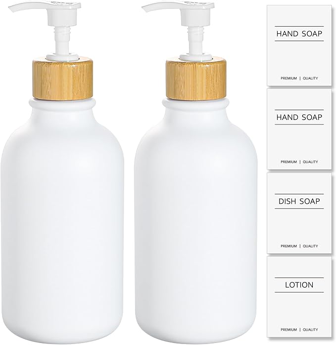 KASUNTING White Soap Dispenser, 2 Pack Plastic Bathroom Hand Soap and Lotion by ALPIRIRAL