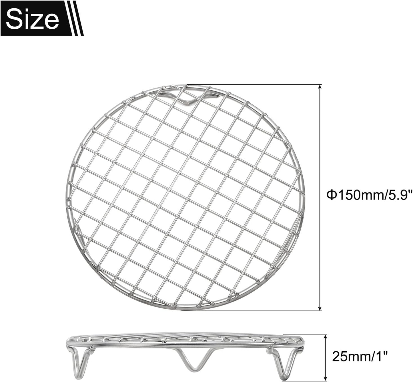 uxcell Round Cooking Rack with Legs, Dia 5.9 Inch 304 Stainless Steel Barbecue Grill for Cooking Baking Barbecue Air Fryer Racks, Silver