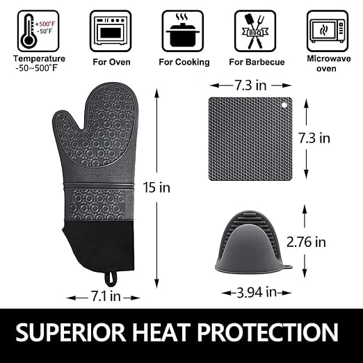 Silicone Oven Mitts and Pot Holders Sets, MTZRFLL Extra Long Heat Resistant - Image 6