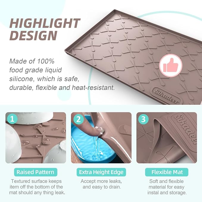 SIKADEER 31" x 22" Under Sink Mat Waterproof, Silicone Mat Kitchen Drawer Shelf - Image 4