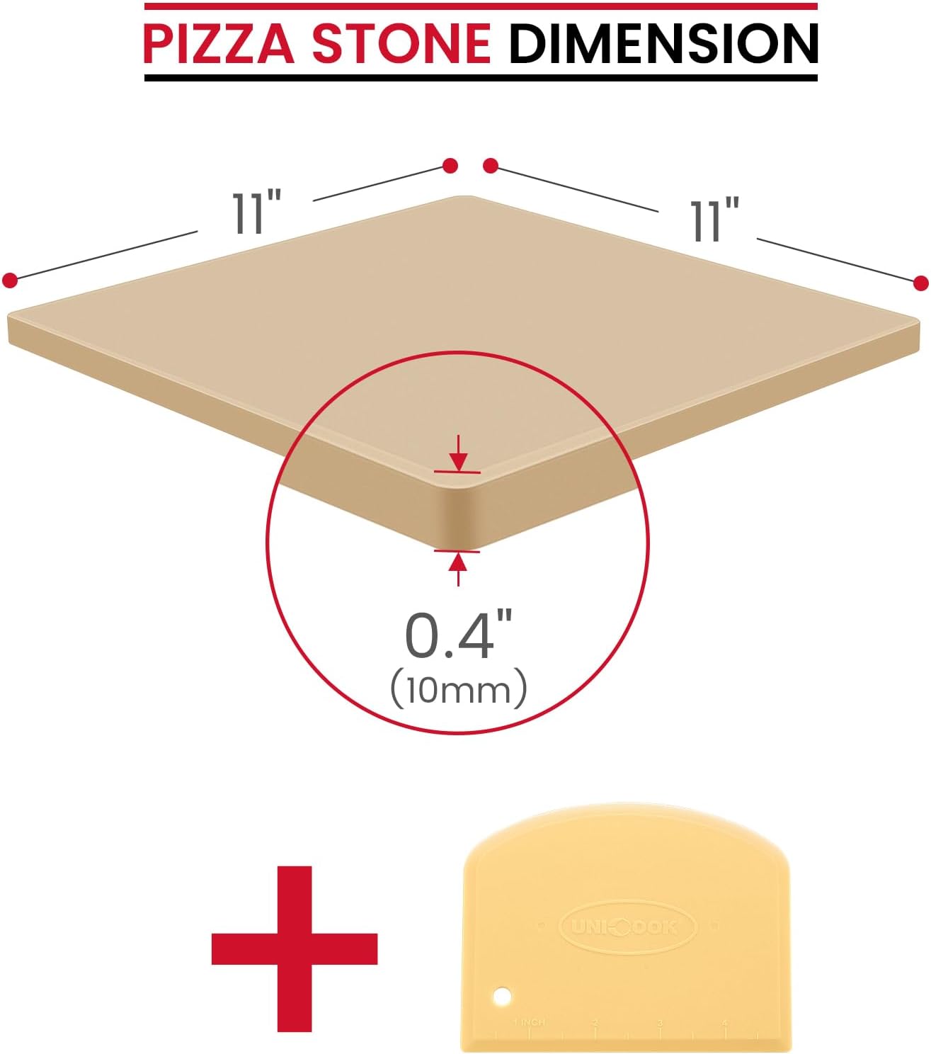 Unicook Pizza Stone for Oven and Grill, 11 Inch Square Baking Stone for Bread, Small Cordierite Oven Grill Pizza Pan, Thermal Shock Resistant, Including Dough Scraper