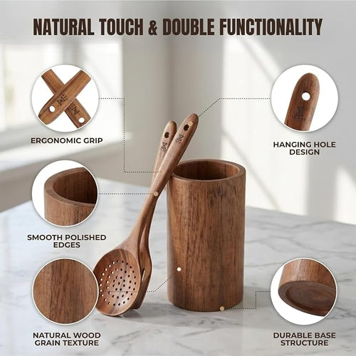 10 Pcs Wooden Utensil Set, 100% Natural Teak Wood Cooking Utensils - Image 2