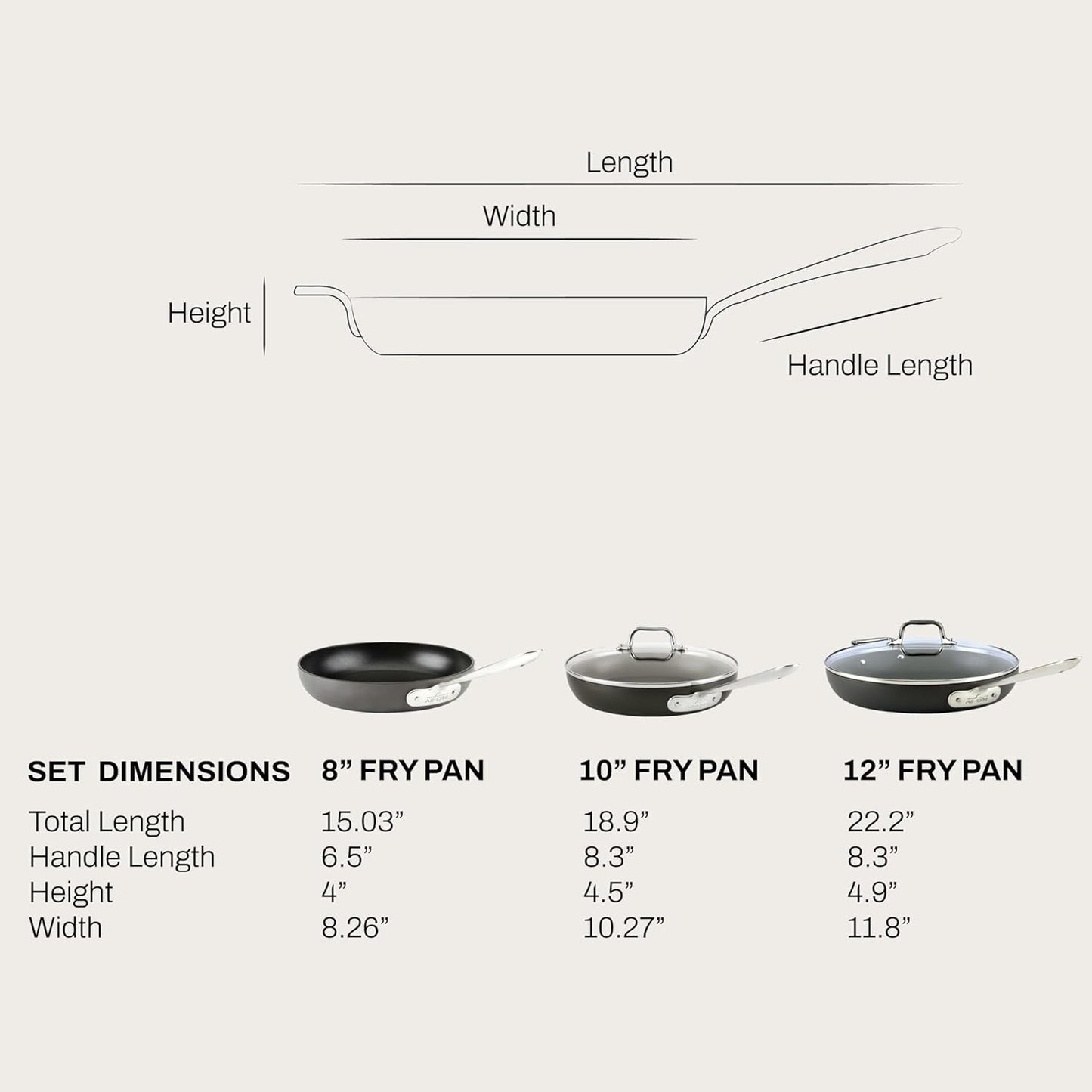 All-Clad HA1 Hard Anodized Nonstick Fry Pan Set – 3-Piece Cookware, 8", 10", 12" Skillets with Lid, Induction Compatible, Oven Safe to 500°F, Lid Safe to 350°F, Black