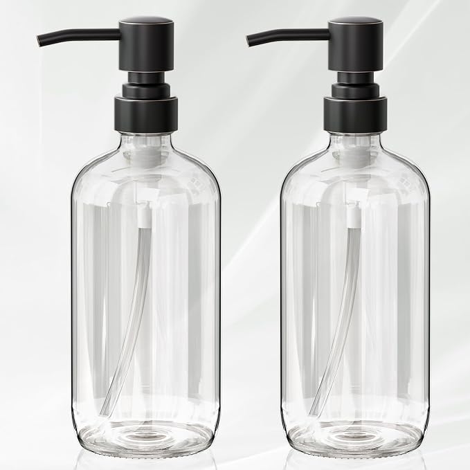 AmazerBath Glass Soap Dispenser, 17 Oz Bathroom Hand Soap Dispenser Bottle by AmazerBath