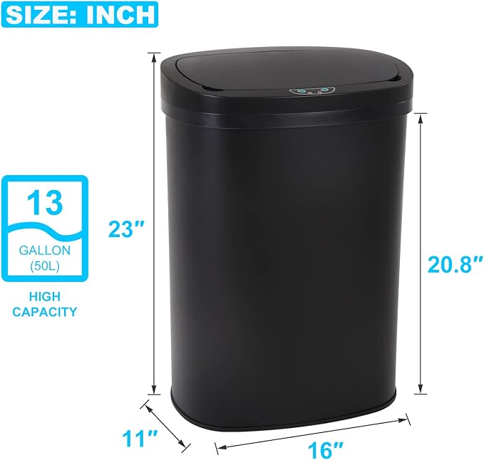 Bigacc Kitchen Trash Can | Stainless Steel 13 Gallon Trash Can | 50L Touch Free - Image 2