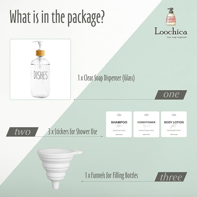 LOOCHICA Dish Clear Glass Soap Dispenser - Image 2