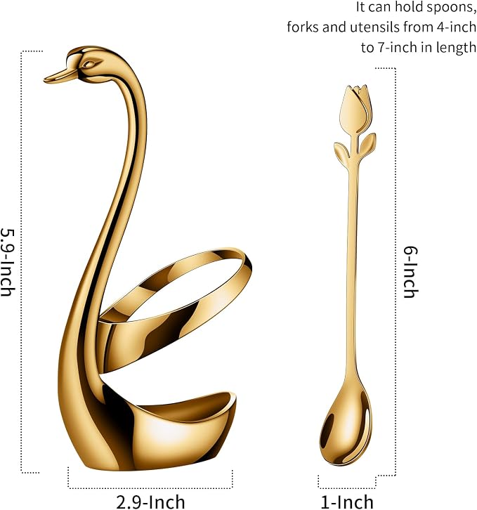 Gold Small Coffee Spoon Holder Set, Swan Base - Image 3