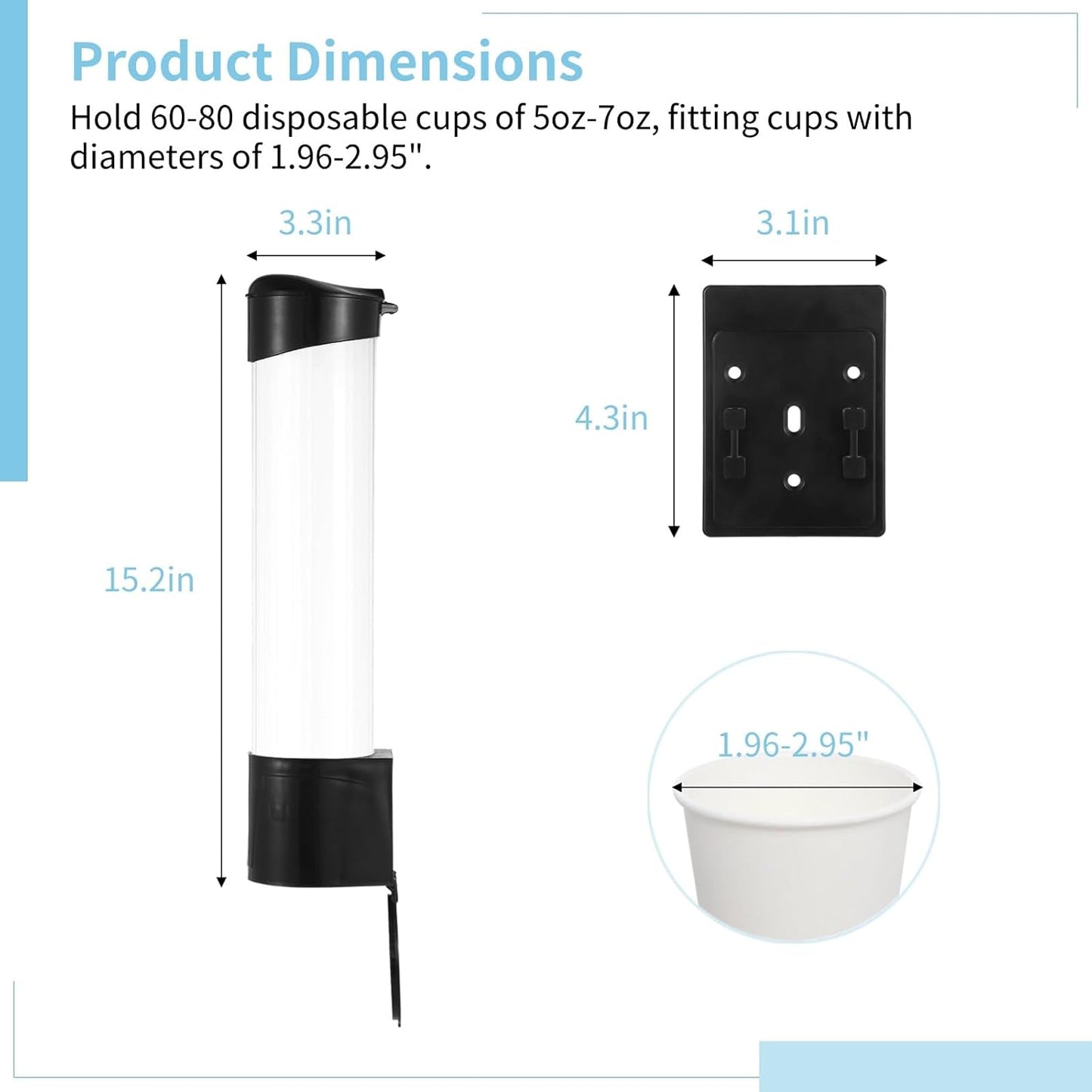 Disposable Paper Cup Dispenser, Wall-Mounted Cup Organizer for Water Coolers, Pull-Type Paper Cup Holder with Adhesive and Screws, Compatible with 5oz-7oz Cups