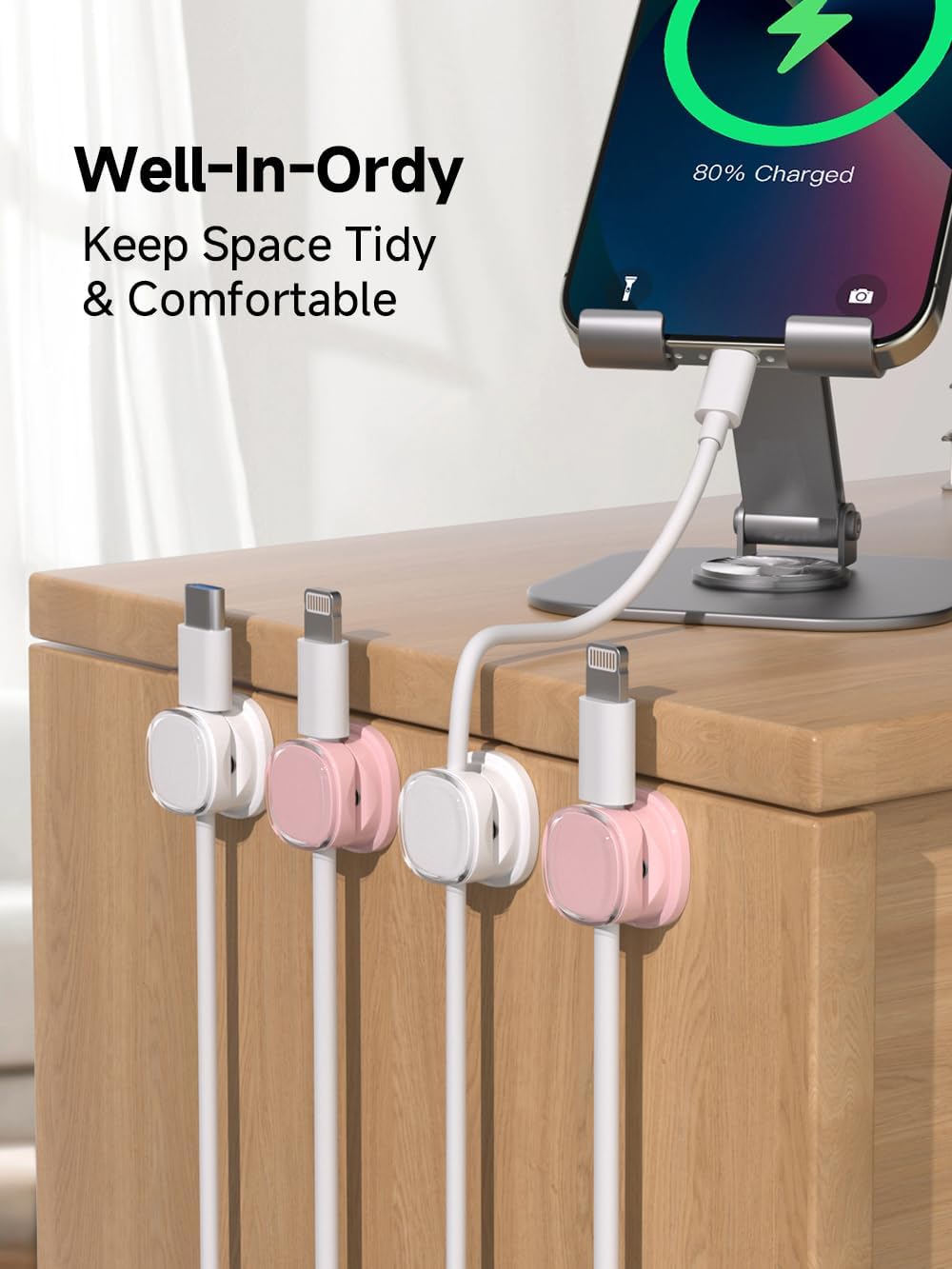 Magnetic Cable Clips, Adjustable Cord Holder Management, Adhesive Wire Keeper Organizer for Home Office Desk Phone PC Car Wall Desktop Nightstand Appliance (9-PCS White & Purple)