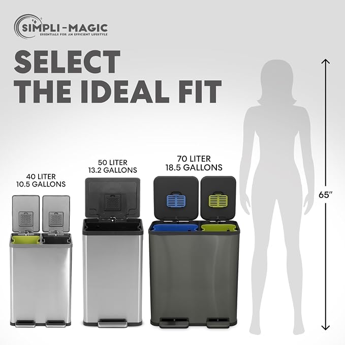 SIMPLI-Magic 18.5 Gallon Dual Compartment Kitchen Trash Can - Image 4