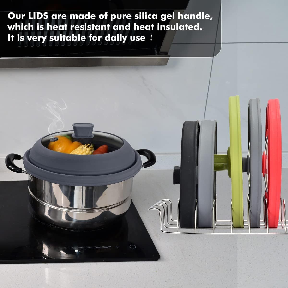 Microwave Splatter Glass Cover with Collapsible Silicone for Food Cover Plate Cover 10.8 inch with Anti-Scalding Gloves