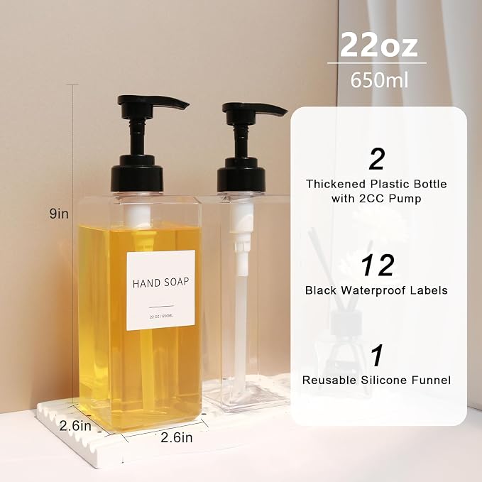 Clear Soap Dispenser with Waterproof Labels, Thickened Plastic Hand Soap - Image 2